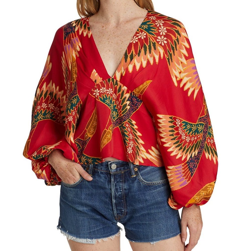 BNWT Farm Rio Red Wonderful Toucans Blouse Size S.